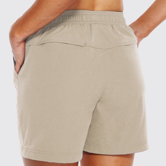 Tan Athletic Shorts with Elastic Waistband and Lightweight Fabric - Picture 2 of 10